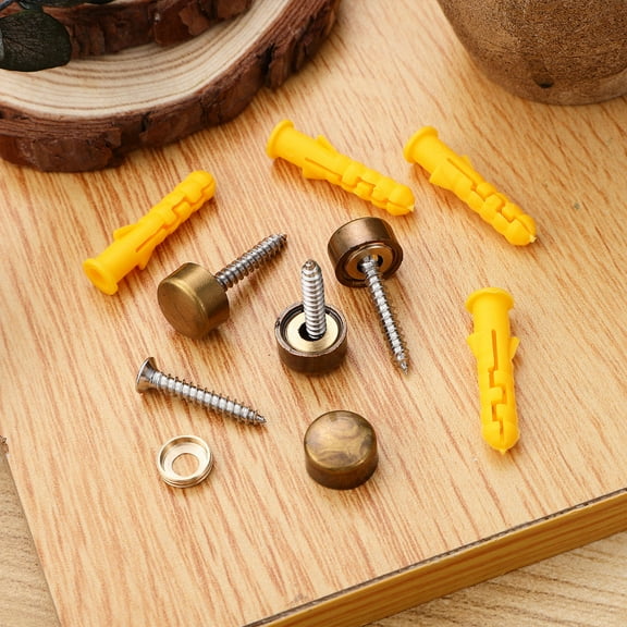 ULTNICE Dark Brown Flat Head Screws and Caps Set of 16 for DIY Crafting Retro Design Cabinet Mounting Decorative