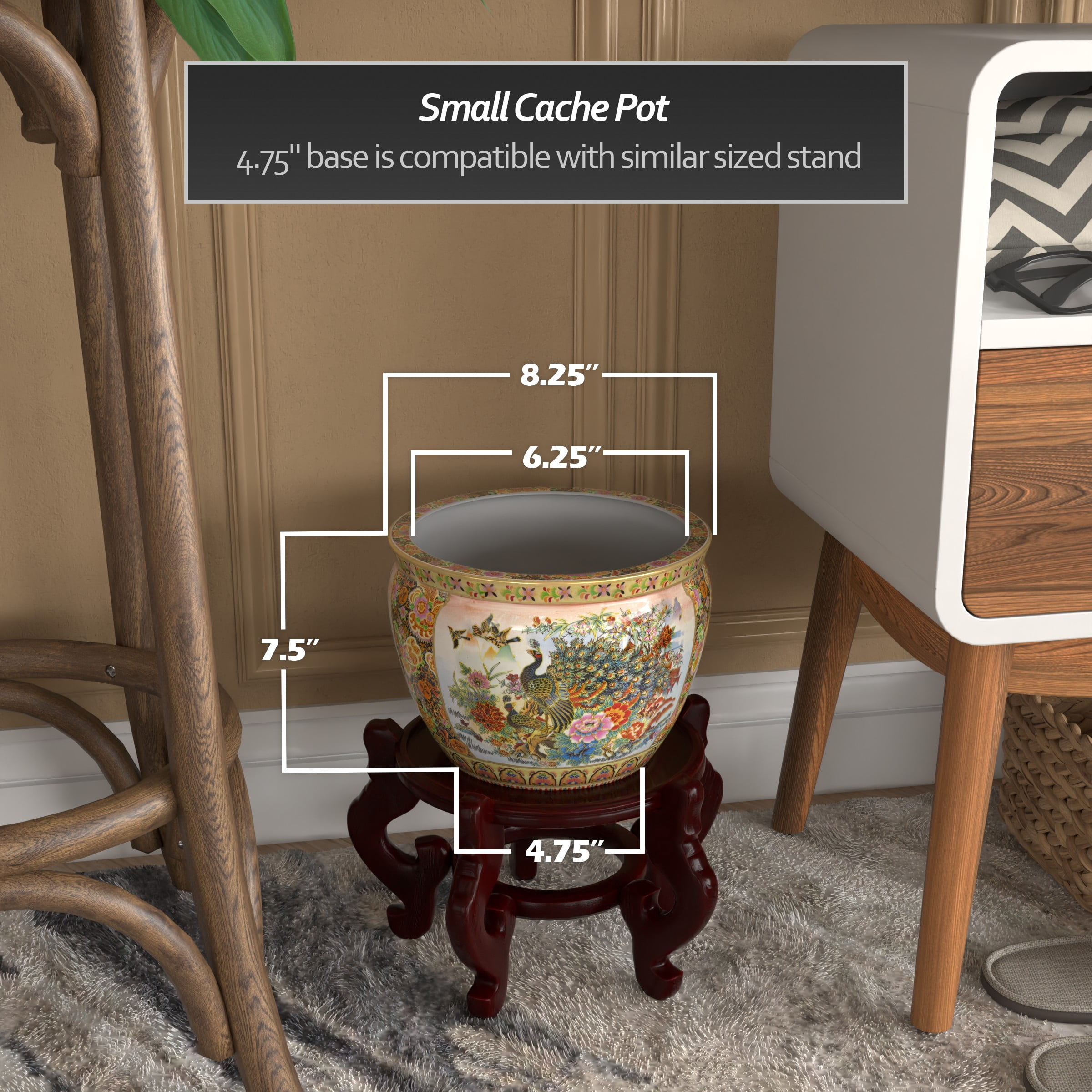 Red Lantern 8" Satsuma Peacock Porcelain Fishbowl Planter