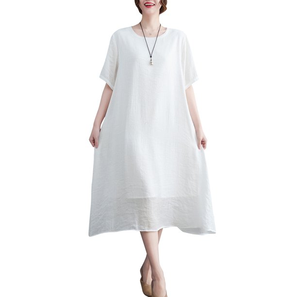 Vestido suelto de mujer con bolsillos Medias mangas Vestido de playa de vacaciones Abanopi Vestido