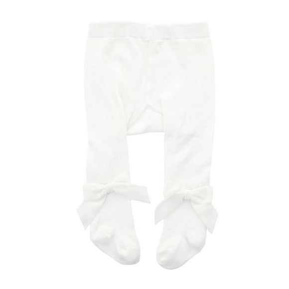 Baby Girl Tights Toddler Cable Knit Tights With Bow Seamless Leggings Stockings Infant Cotton Pantyhose 3-24 Months White