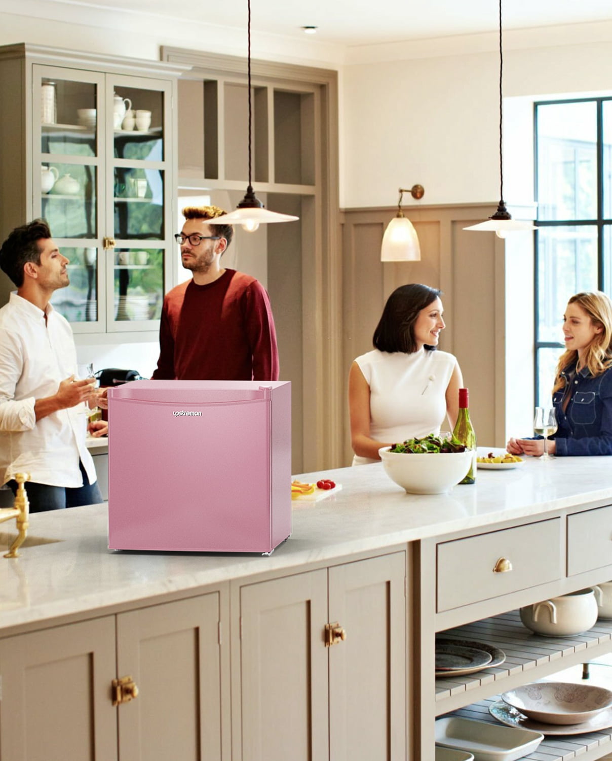 Upstreman 1.7 Cu ft Mini Fridge with Freezer Single Door Compact Refrigerator, Low Noise, Energy Saving, Adjustable Temperature, Reversible Door, for Home Office Dorm, Pink FR17