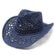 thumbnail image 1 of ¡Rebajas! Sombreros vaqueros Fdelink con protección solar UV para mujer y hombre, sombrero vaquero occidental de verano, sombrero de paja moldeable, sombrero para el sol ahuecado, azul marino., 1 of 2