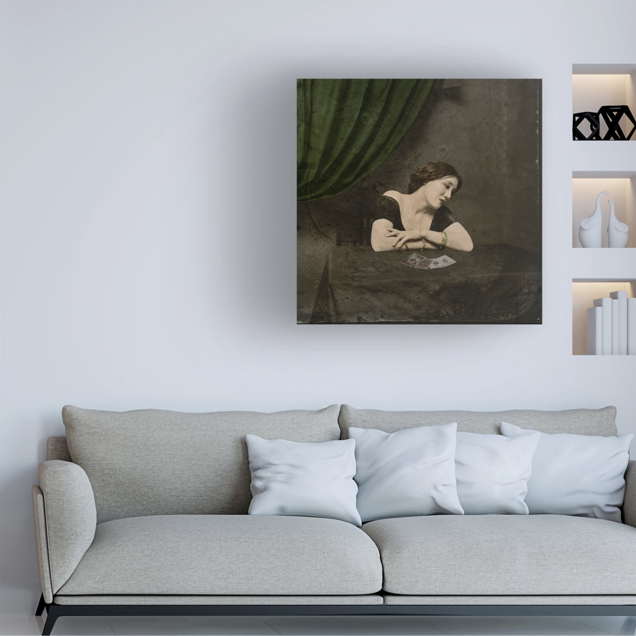Canvas Wall Art - Saskia Dingemans 'Card Divining Victorian Lady' Wall Art for Living Room, Bedroom, or Office Décor by Trademark Fine Art - 35 x 35 Inches