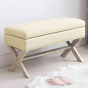 Fabric Storage Bedroom Bench Seat for End of Bed, Upholstered 36 inch Entryway Bench with X-Shaped Wood Legs for Living Room or Hallway, Beige