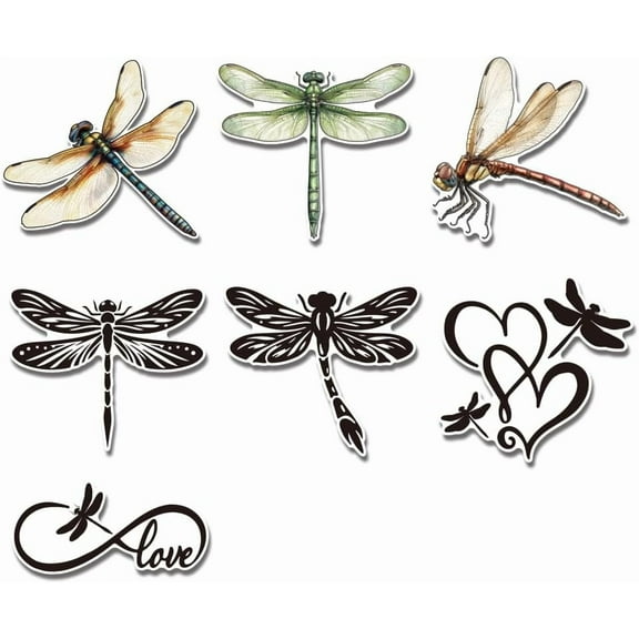 7Pcs Dragonfly Car Decal Set Dragonfly Heartbeat Waterproof Vinyl Decal Stickers for DIY Car Truck Motorcycle Helmet Insect Pattern Car Decal Stickers Accessory for DIY Window Laptop Phone Decor