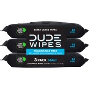 DUDE Wipes Flushable Wipes Dispenser, Unscented Wet Wipes with Vitamin-E & Aloe for at-Home Use, Septic and Sewer Safe, 48 Count (144ct, Pack of 3)