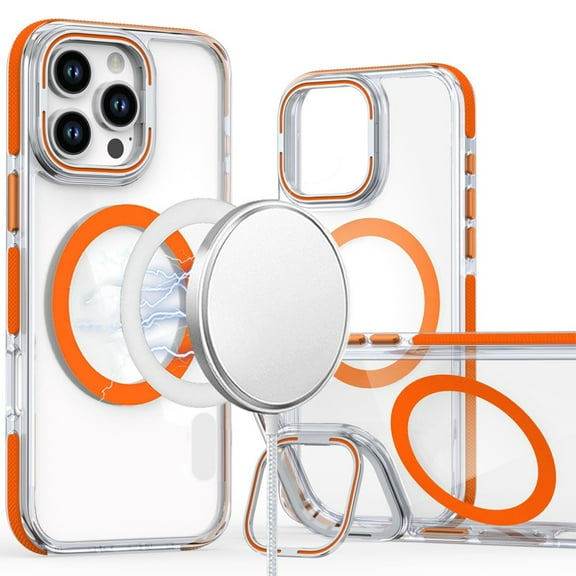 For Apple iPhone 16 Plus (6.7") Hybrid Clear Invisible Camera Bracket Stand [With Magsafe Magnetic Circle] Shockproof Color Frame Cover ,Xpm Phone Case [ Orange ]