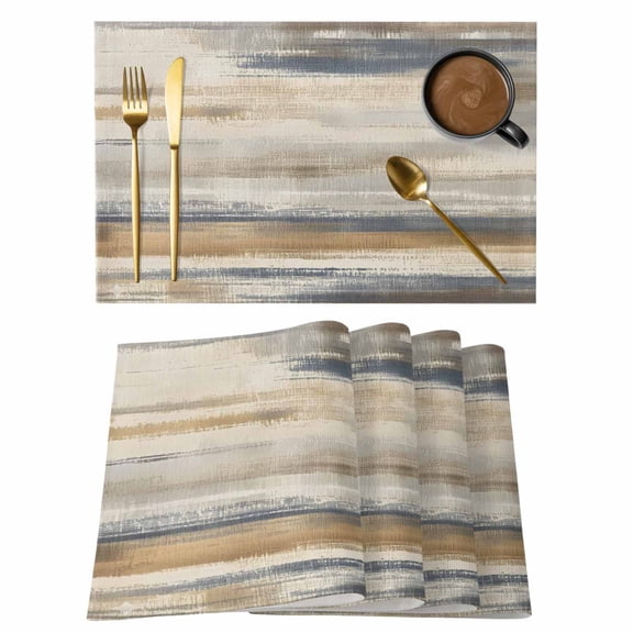 Brown Beige Ombre Placemats Set of 8 Geometric Oil Painting Abstract Art Place Mats Indoor Wipeable Table Mats Washable Cloth Dining Table Placemats for Kitchen Holiday Party Home Decor 13x19 Inch