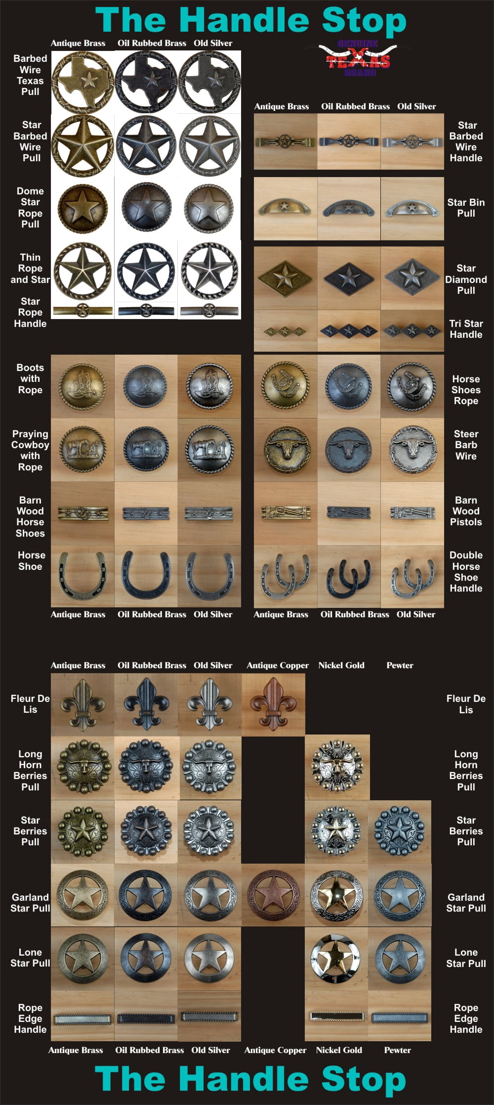 Set of 6 Star with Rope Drawer Cabinet Pull or Knob in Antique Brass
