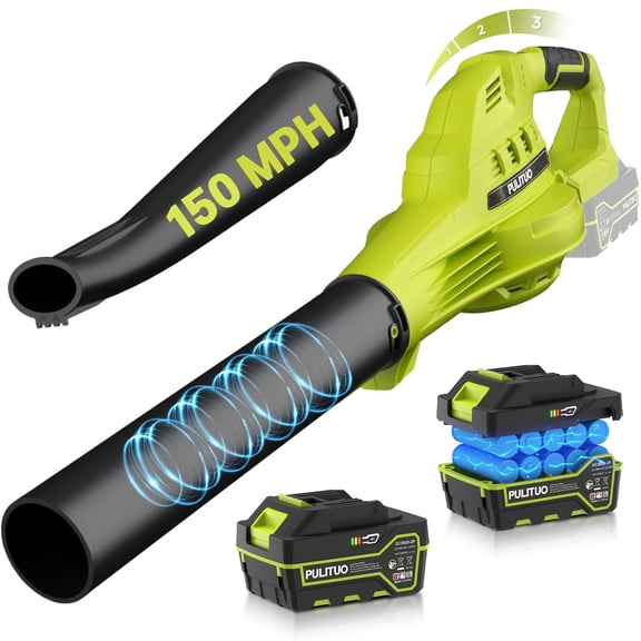 Pulituo 20V Cordless Leaf Blower, 2Γ4.0Ah Batteries & Charger, 150MPH, 3 Speeds, Long Runtime, Lightweight Yard Blower for Large Yards