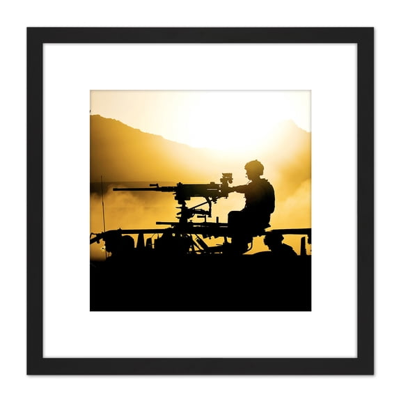 Ethell British Military Marines Bravo Jackal Afghanistan Photo 8X8 Inch Square Wooden Framed Wall Art Print Picture with Mount