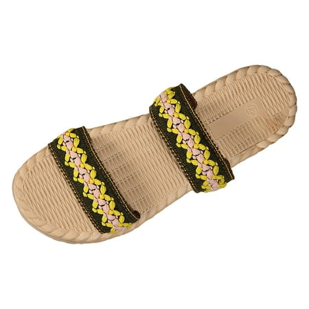 

PEASKJP Sandals for Women Dressy Summer Women’s Flat Sandals Slip On Summer Gladiator Open Toe Braided Slingback Shoes (Yellow 9)