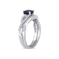 thumbnail image 2 of 1.00 Carat (Ctw) Lab-Created Blue Sapphire Engagement Ring & Bridal Wedding Set with Diamond, 10K White Gold for Women, 2 of 6