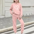 thumbnail image 4 of Cethrio Girls Outfit Sets, Fall Winter Warm Printed Long Sleeve Hoodies and Sweatpants Sets Pink Size 8, 4 of 5