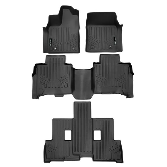 SMARTLINER Custom Fit All Weather Protection Black 3 Row Floor Mat Liner Set Compatible With 2023-2024 Toyota Sequoia (Only Fits 7 Passenger Models With Center Console)