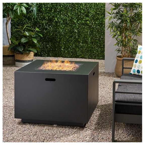 Outdoor 33" W Square Iron Propane Fire Pit, 24" H, 50,000 BTU, Dark Grey Gas-Burning Patio Fireplace, Stylish & Durable Outdoor Heating Solution