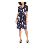 ALFANI Womens Purple Short Sleeve Knee Length Shift Evening Dress Petites PXL