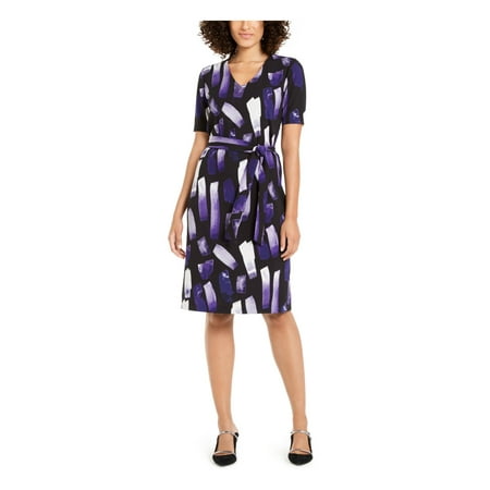 ALFANI Womens Purple Short Sleeve Knee Length Shift Evening Dress Petites PXL