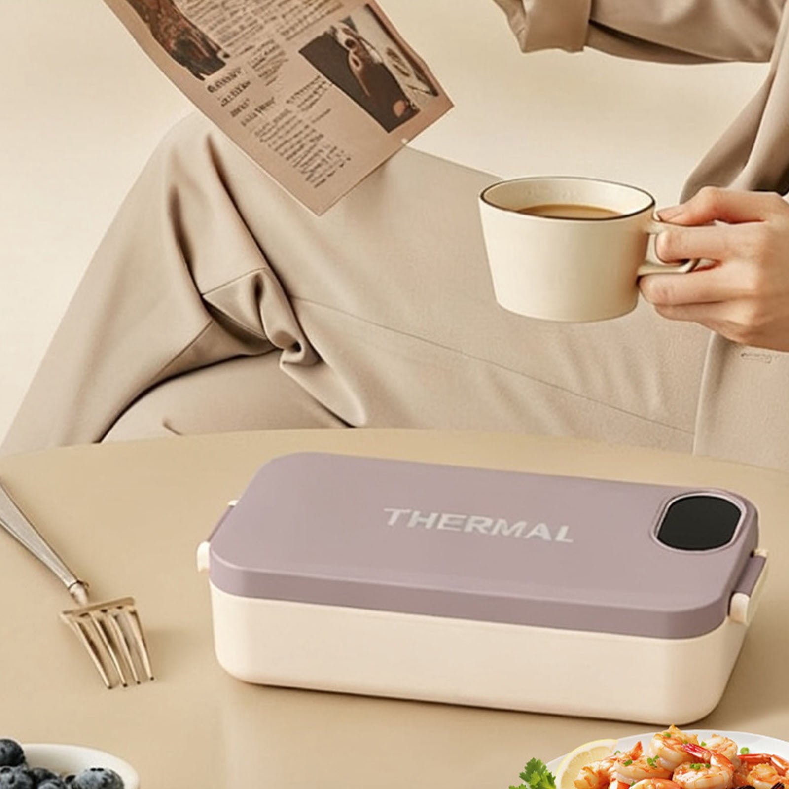 Goowood Heated Lunch Box 7200mAh Rechargeable Lunch Box With Stainless Container Adjustable Temperature Display Heating Lunchbox Portable Warmer