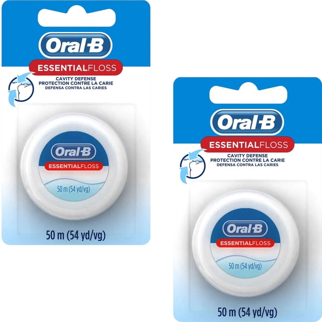 Hilo dental Oral-B Essential, encerado, sin sabor, 50 m, paquete de 2