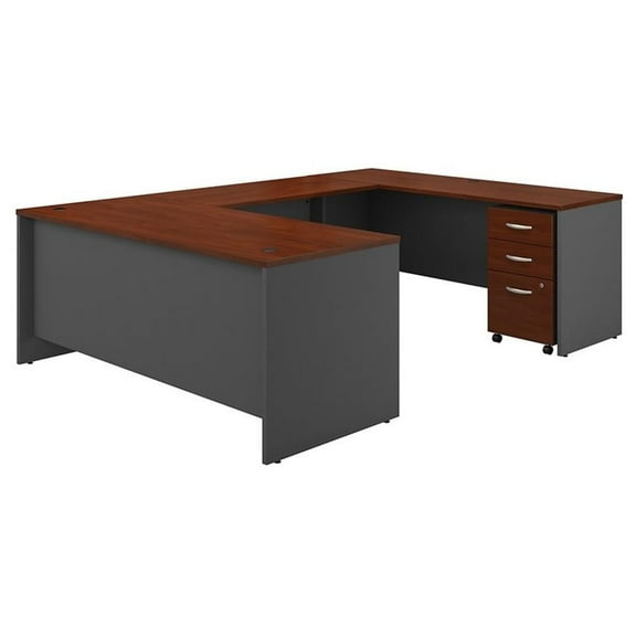 Series C 72"W U-Shaped Desk with Mobile File Cabinet in Hansen Cherry