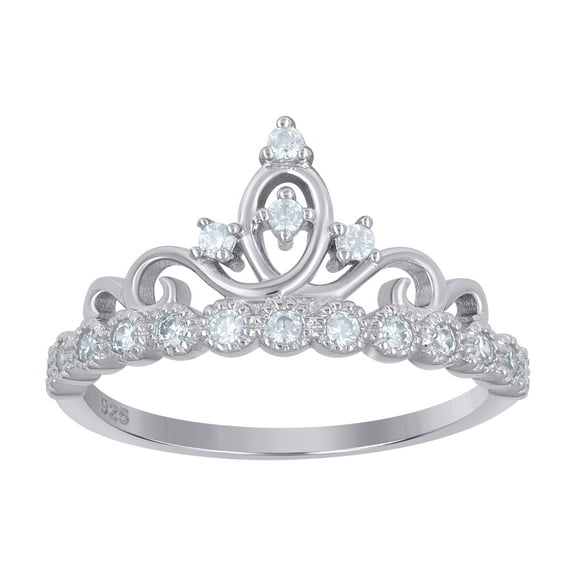 925 Sterling Silver Round Cut Cubic Zirconia Women's Milgrain Queen's Crown Ring | Size 6