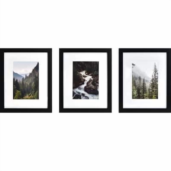 Studio Decor 3 Pack Gallery Black Frame with Mat – Classic Wall Photo Frame Set - White Mat - Modern Black Finish - 8" x 10" / 5" x 7" Display - 1 Pack