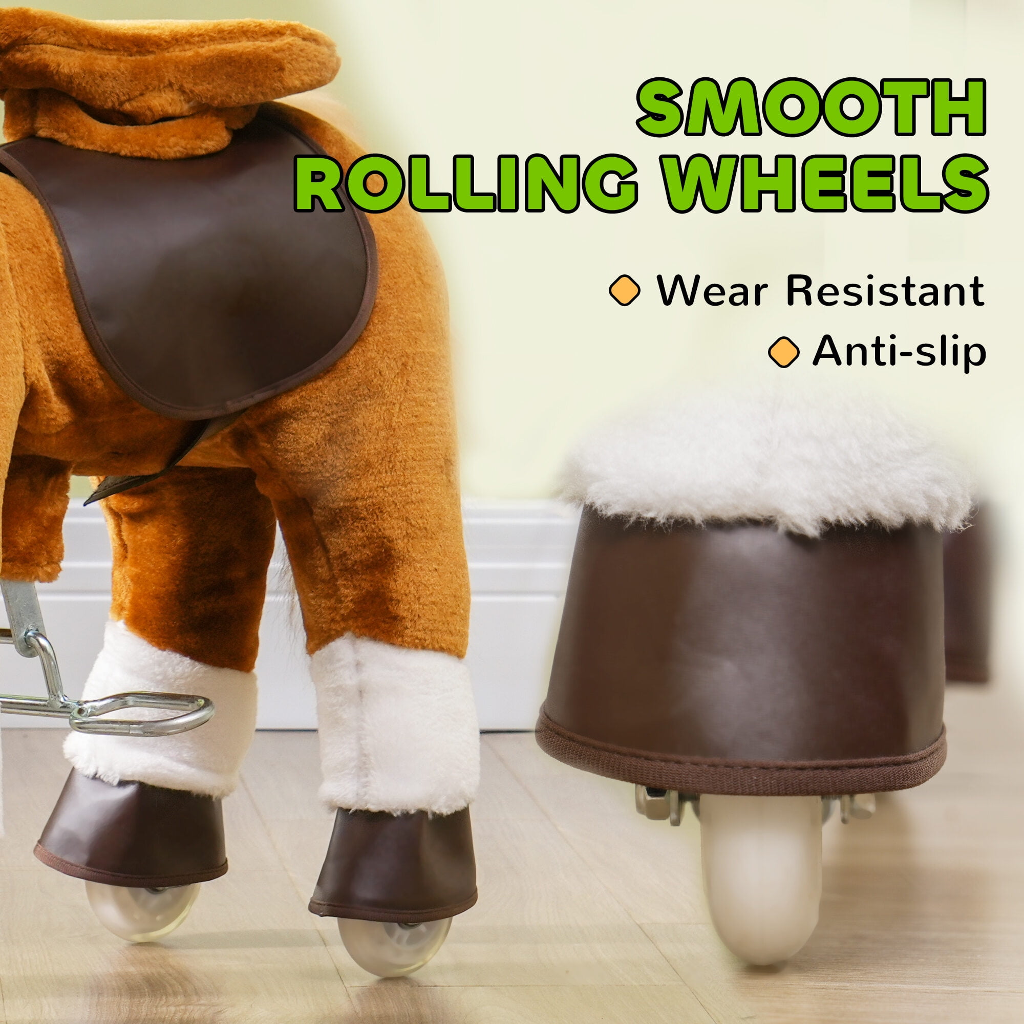Childrens Bike, Qaba Ride on Horse, Walking Horse Toy, Kids Plush Riding Horse, Pony with Wheels & Neighing Sound for 3-5 Years Old up to 132 Pounds, Brown, Brown Kids Bike,Polyester Girls Bike