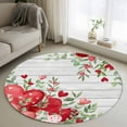 thumbnail image 2 of Valentine's Day Washable Round Area Rug 3.3 ft, Red Pink Dots Love Heart Floral Leaf Wood Grain, Soft Non Slip Rugs Stain Repellent Indoor Felt Carpet for Living Dining Room Bedroom Home Office, 2 of 9