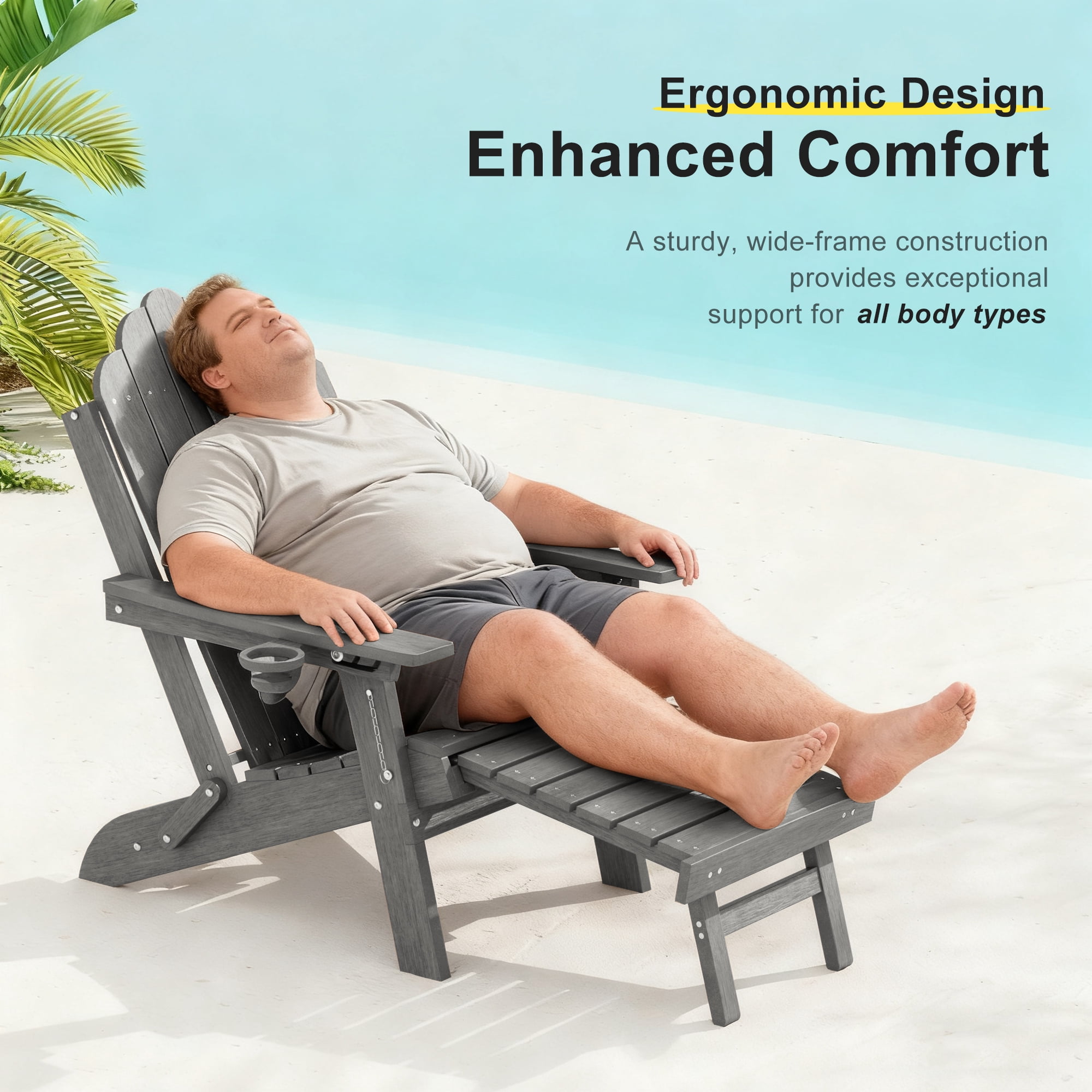 ACEGOSES Foldable Outdoor Adirondack Chairs Set of 4 with Cup Holder, 3-Position Adjustable HDPE Plastic for Patio, Fire Pit, Deck, Gray