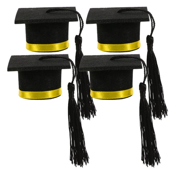 4 Pcs Mini Doctor Hat Graduation Cap Bottle Caps Wine Topper Cover Ribbon for Flower Bouquet