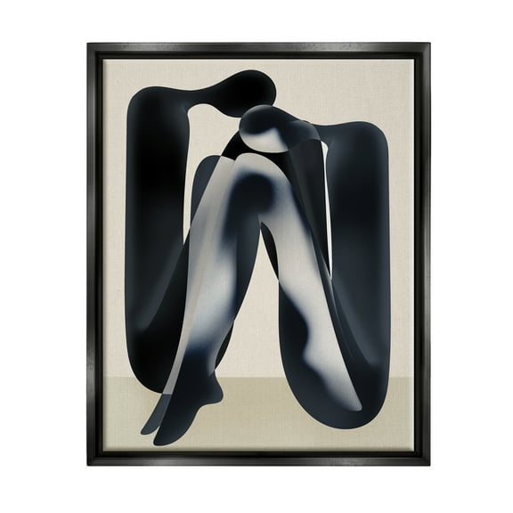 Stupell Industries Modern Figures Sitting Abstract Painting Black Floater Framed Canvas Art Print Wall Art, 17 x 21