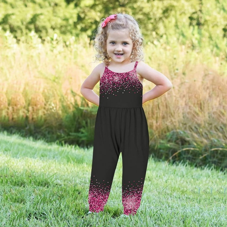 JSGEK Girls' Glitter Jumpsuit Sleeveless Strappy Wide Leg Summer - Main Image