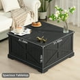 thumbnail image 2 of Farmhouse Coffee Table with Hidden Storage & Hinged Lift Top, Rustic Black Wood Square Center Table, Modern Living Room Furniture with Arc Base, 2 of 6