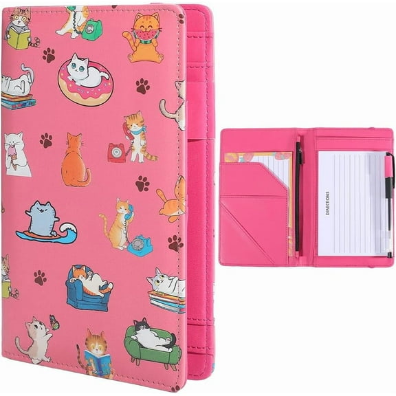 Cat Clipboard Folder Padfolio Leather Portfolio Folder Binder Storage Clipboard Binder Storage Clipboard with Card Holder Notepad Elastic Closure Pen Loop DIY