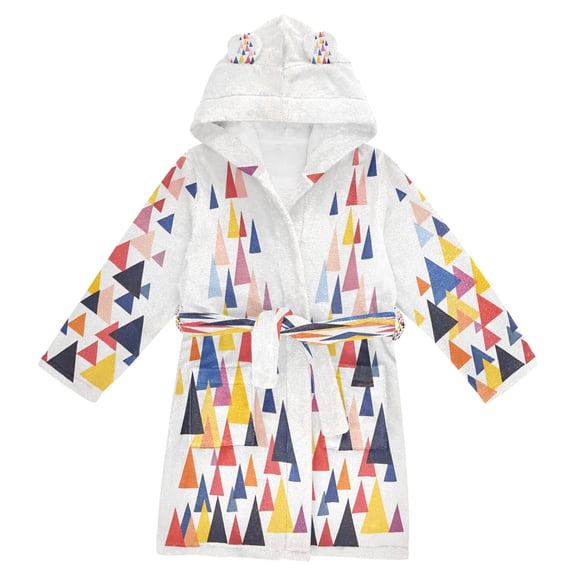 FORMRS Niños Bathrobe Unisex Hooded Robe Soft Plush Pajamas Sleepwear, Size 2-3T, White Abstract Triangles