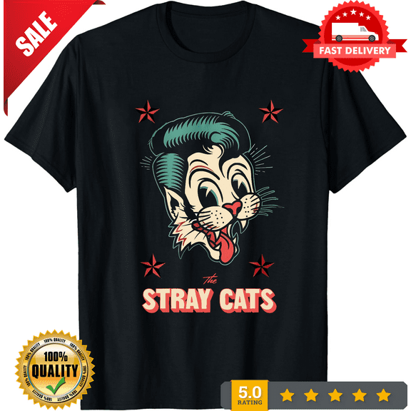 Stray Cats 80s T-Shirt vintage retro black Tee 1980s indie rock and roll, LIMITED EDITION-TH65192