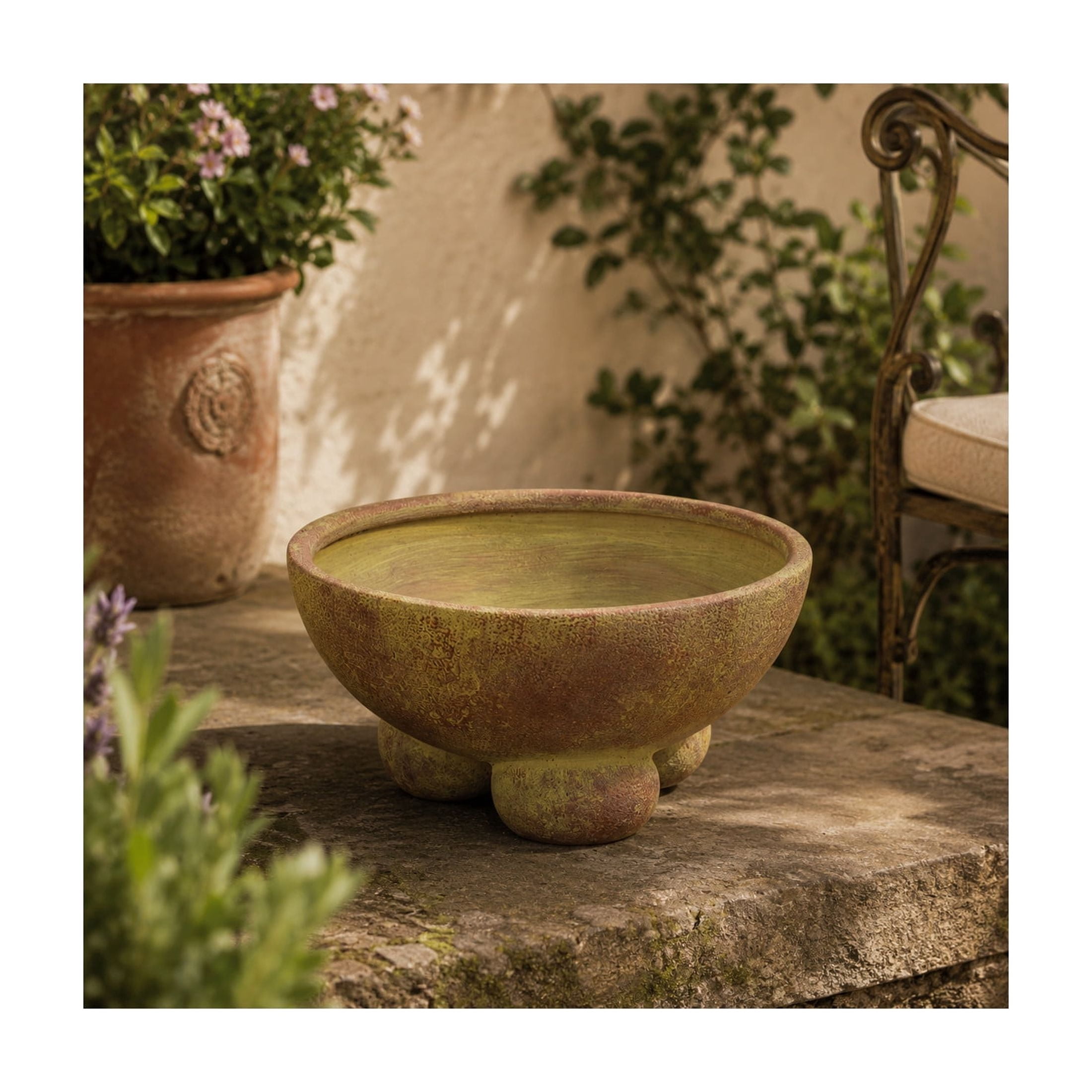DecMode 11" Round Brown Ceramic Decorative Bowl with Yellow Shadings and Three Round Legs