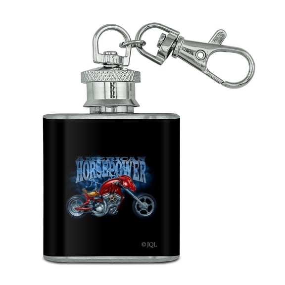 American Horsepower Biker Motorcycle Chopper Stainless Steel 1oz Mini Flask Key Chain