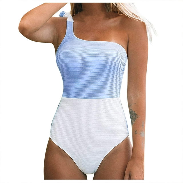Gibobby Trajes de Natación para Mujer Traje de baño Bloque de baño Color Traje de mujer Bowknot Traje de baño de una pieza Hombro Un traje de baño Tankin(Azul celeste,M)