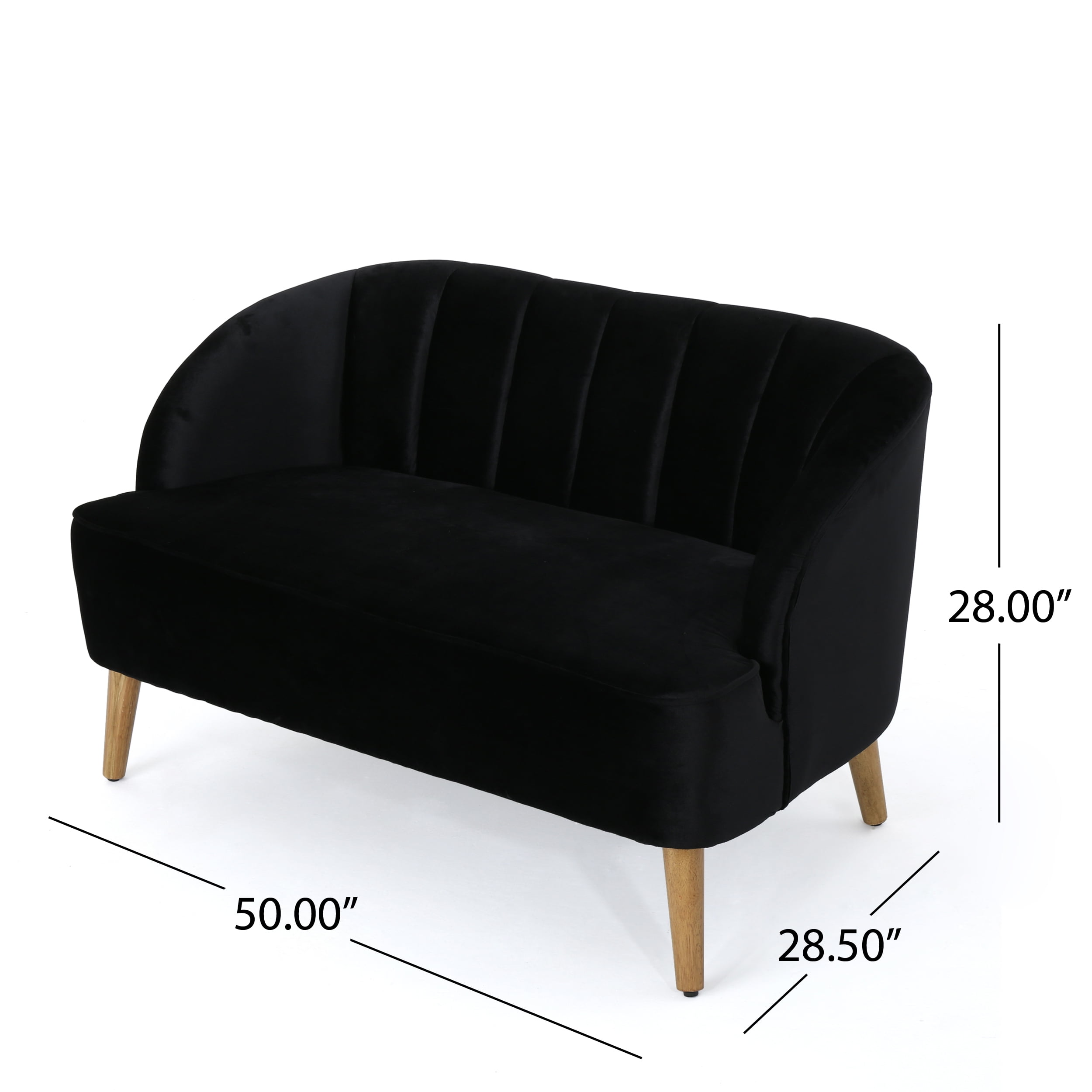 GDF Studio Scarlett Mid Century Modern Velvet 3 Piece Living Room Loveseat Set, Black and Light Walnut