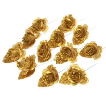 12 Gold Silk Roses For Wedding Favors, Corsages, Or Decor – 2.75 Inch Artificial Flowers