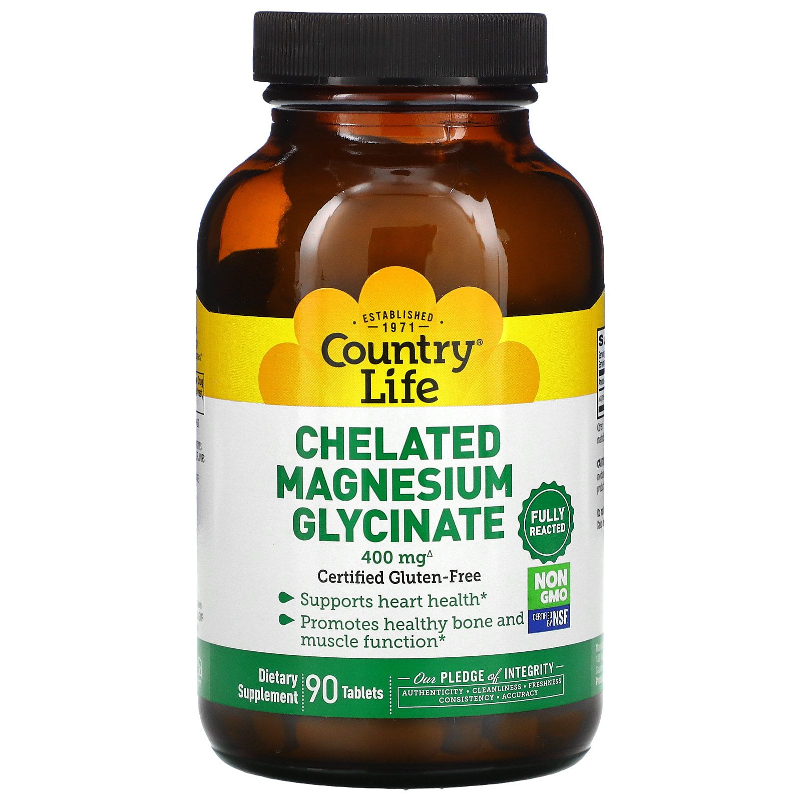 Chelated Magnesium Glycinate, 133 mg, 90 Tablets, Country Life