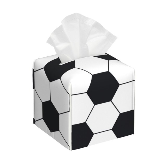 Balery Soccer Ball Porta Pañuelos de Cuero con Estampado – Funda Moderna Cuadrada para Caja de Pañuelos, Dispensador 5x5x5''