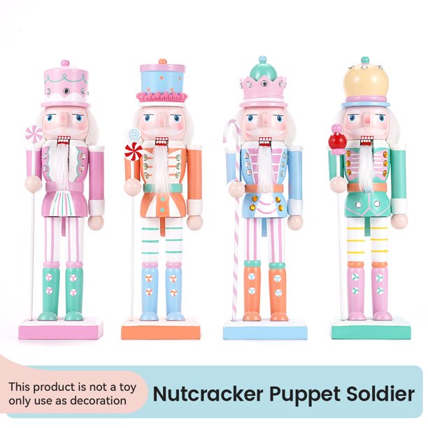 Adornos navideños de soldado Cascanueces, artesanía de madera colorida, figuras de marionetas de Cascanueces, decoraciones navideñas para el hogar, 25cm(4PCS 25CM