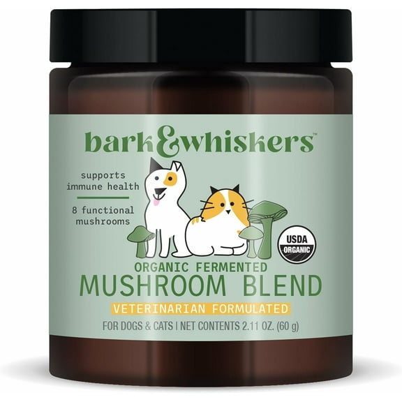 Dr. Mercola Bark & Whiskers Organic Fermented Mushroom Blend - Cat & Dog Supplement - Supports Digestive & Immune Health - Free from Additives, Filler & Gluten - 2.11 oz. (60 Scoops)