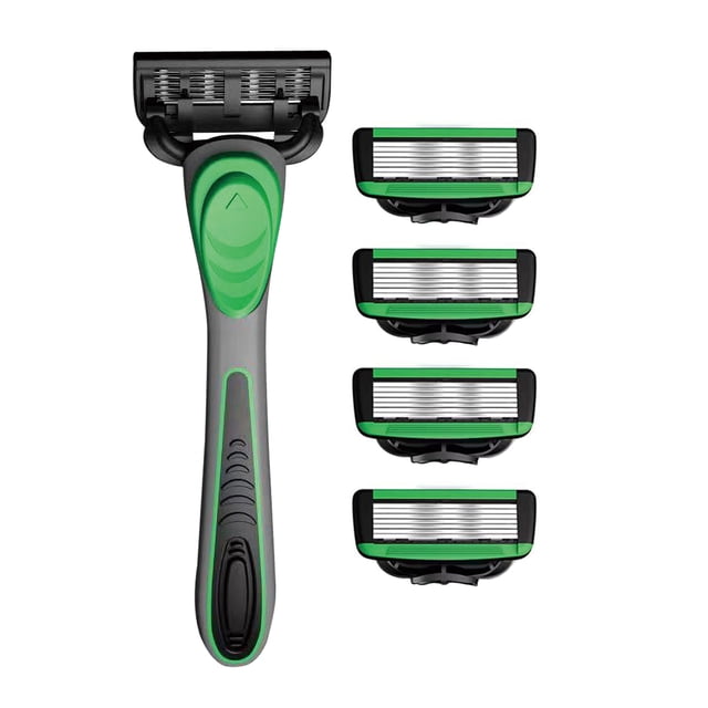 Visland Manual Razor with 5 Blade Refills 7 Layers Stainless Steel Blade Rubber Handle Men Women Hair Beard Trimmer Remover Shaver Tool