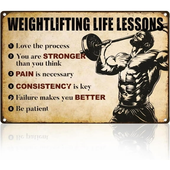 Weightlifting Life Lesson Retro Wall Decor Metal Tin Sign 8" x 12" Inspirational Vintage Wall Art Poster for Sports Gym Fitness Home Coffee Room Clubs Decor Fitness Lovers Gift