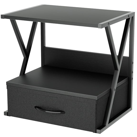Printer Stand for Desk with Storage Drawer, 2 Tier Desktop Or Under Desk Shelf, Multi-Purpose Desk Organizer for Home Office, fit Fax Machine/3D Printer/Scanner, Black