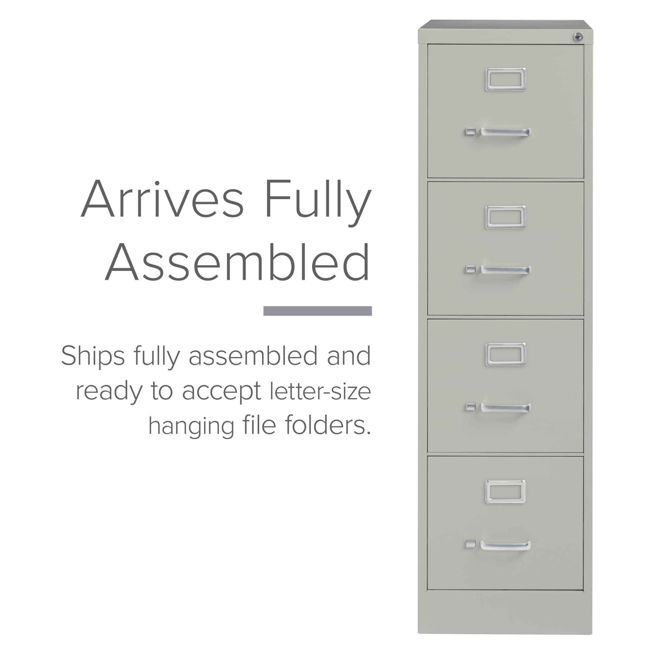 Hirsh Pro 4 Drawer Letter Locking Metal Vertical File Cabinet, 25" Deep, Gray